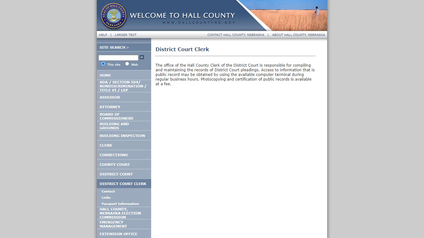 Hall County - Distrcit Court Clerk - Hall County, Nebraska